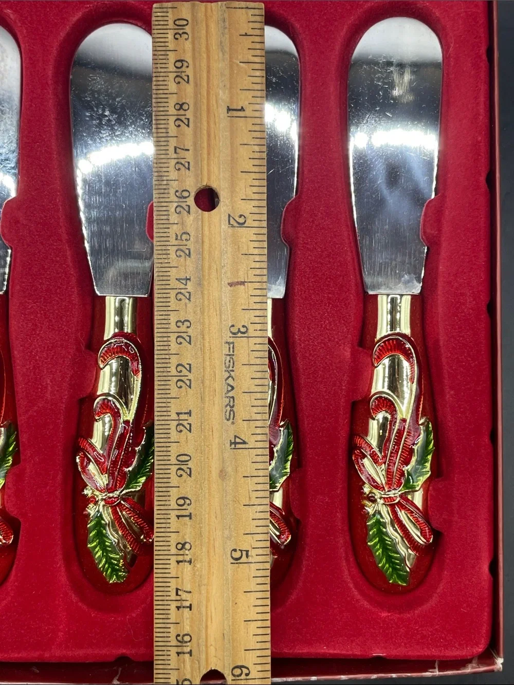 Retired Lenox Holiday Nouveau Cheese Spreaders Set of 4 in Original Box, Brass